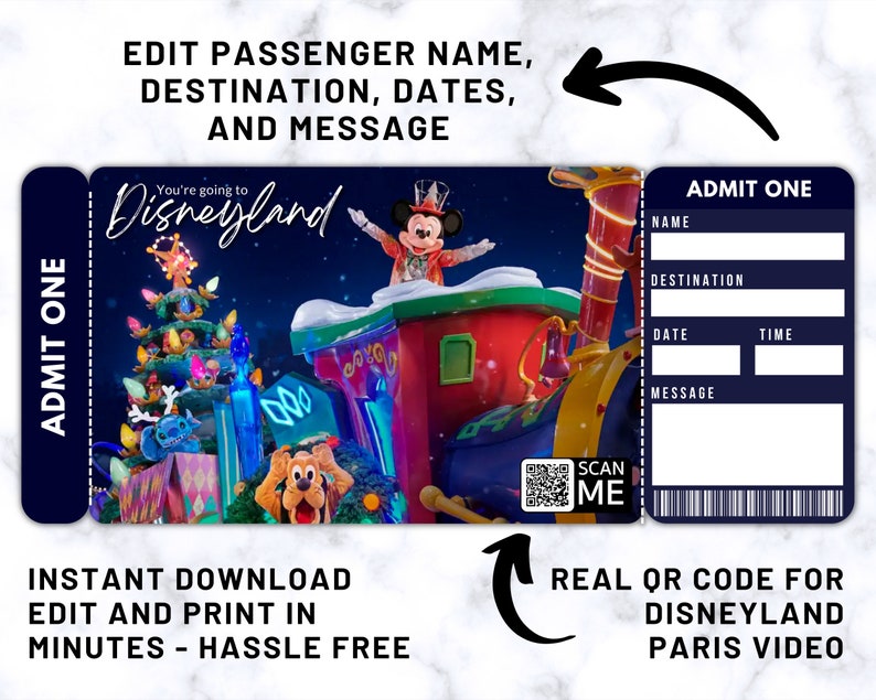 EDITABLE Ticket Disneyland Paris Enchanted Christmas Ticket Etsy