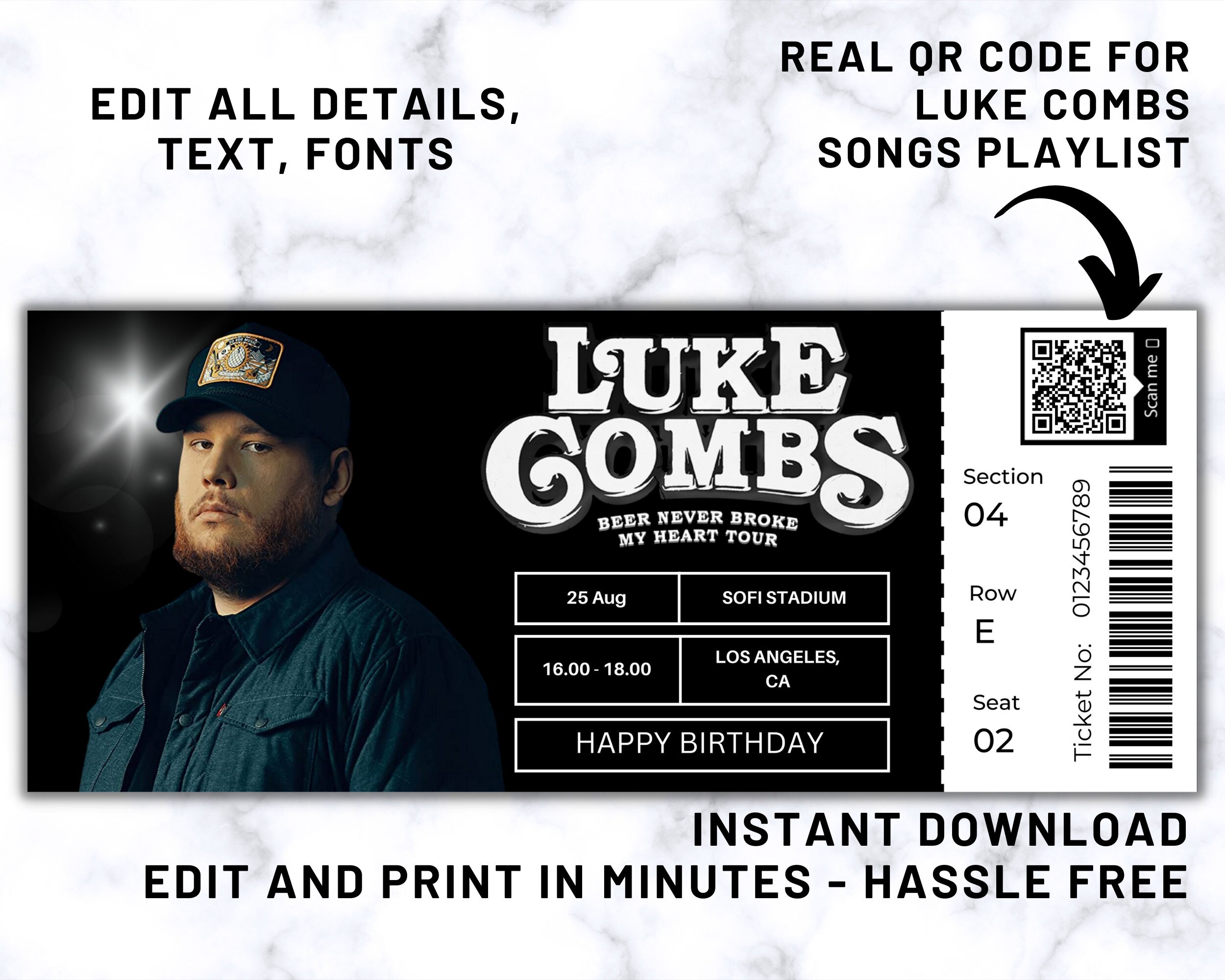 Luke Combs World Tour Ticket Luke Combs Ticket Canva Fully Etsy