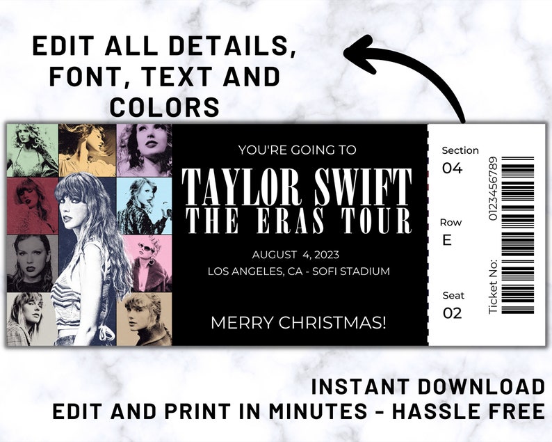 Taylor Swift Eras Tour Ticket Fully Customizable Taylor Etsy