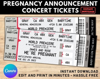 Pregnancy Announcement Concert Tickets, Editable concert ticket, Baby Reveal ticket, Birth Announcement ticket, Canva editable,