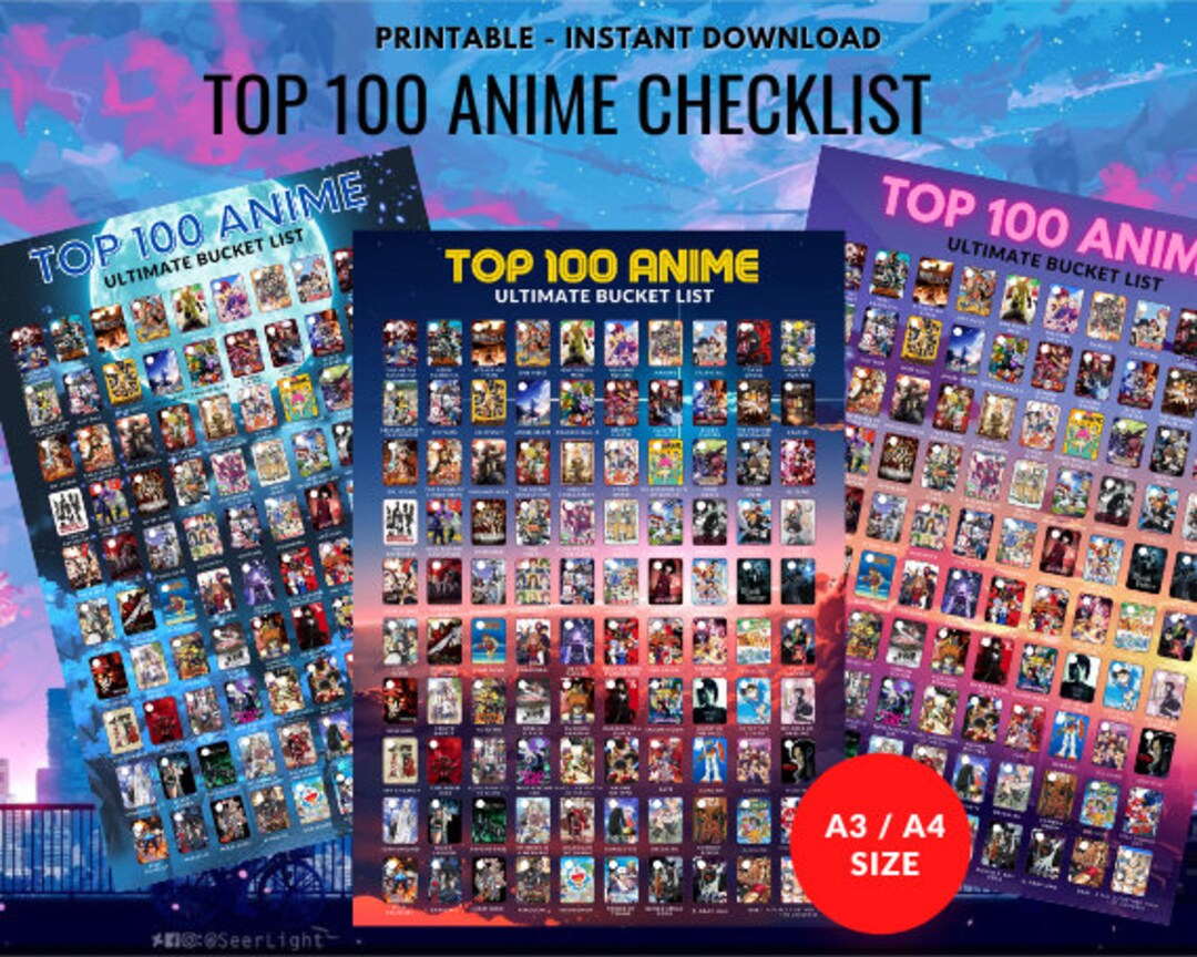 Top 100 Anime Ultimate Bucket List Poster Printable Checklist - Etsy Australia Top 100 Anime Ultimate Bucket List Poster Printable Checklist - Etsy Australia