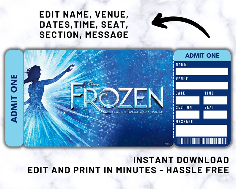 Printable Frozen Broadway Surprise Ticket Frozen Ticket Etsy