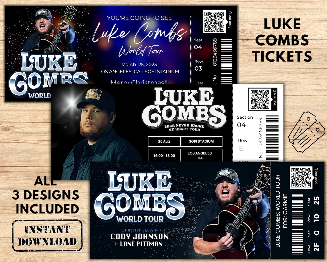 Luke Combs World Tour Ticket Luke Combs Ticket Canva Fully Etsy