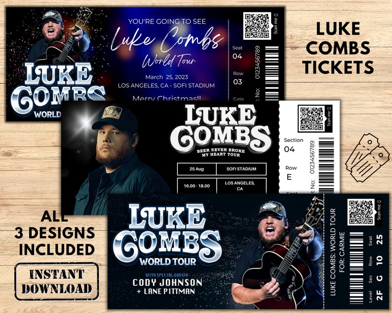 Luke Combs World Tour Ticket Luke Combs Ticket Canva Fully Etsy