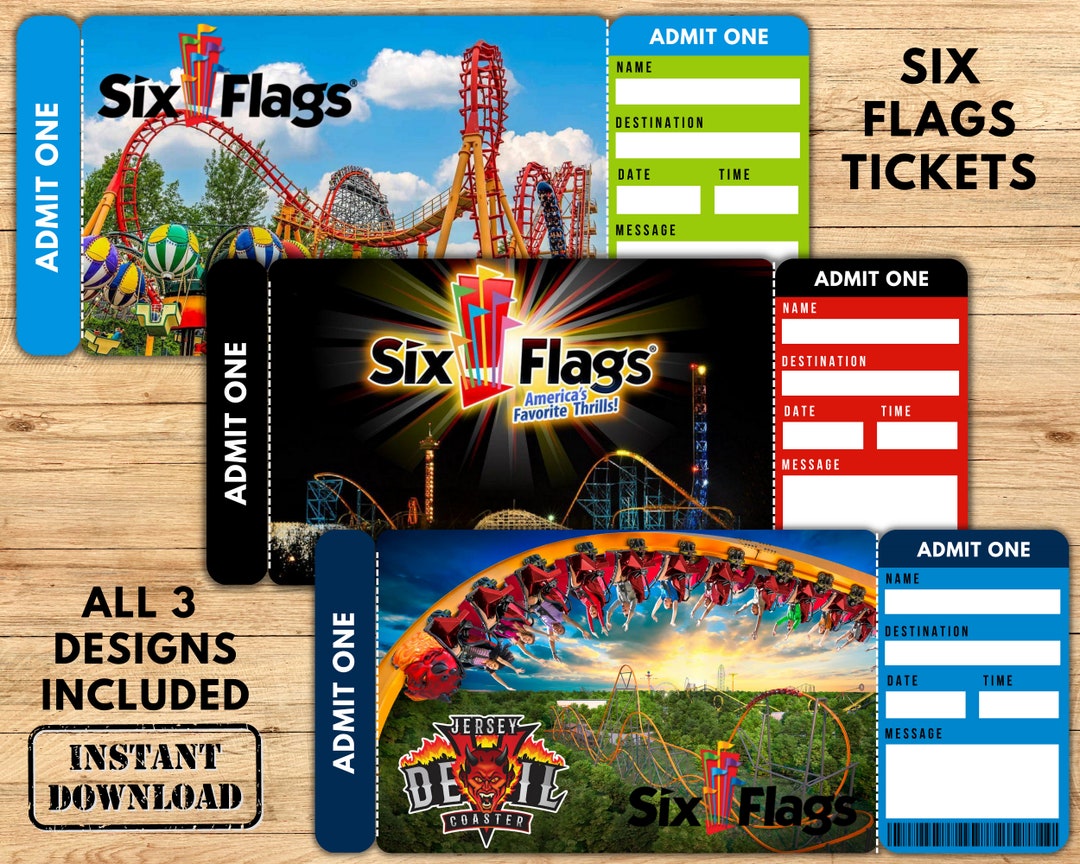 Printable SIX FLAGS Surprise Gift Ticket Boarding Pass Trip Etsy Printable SIX FLAGS Surprise Gift Ticket Boarding Pass Trip Etsy
