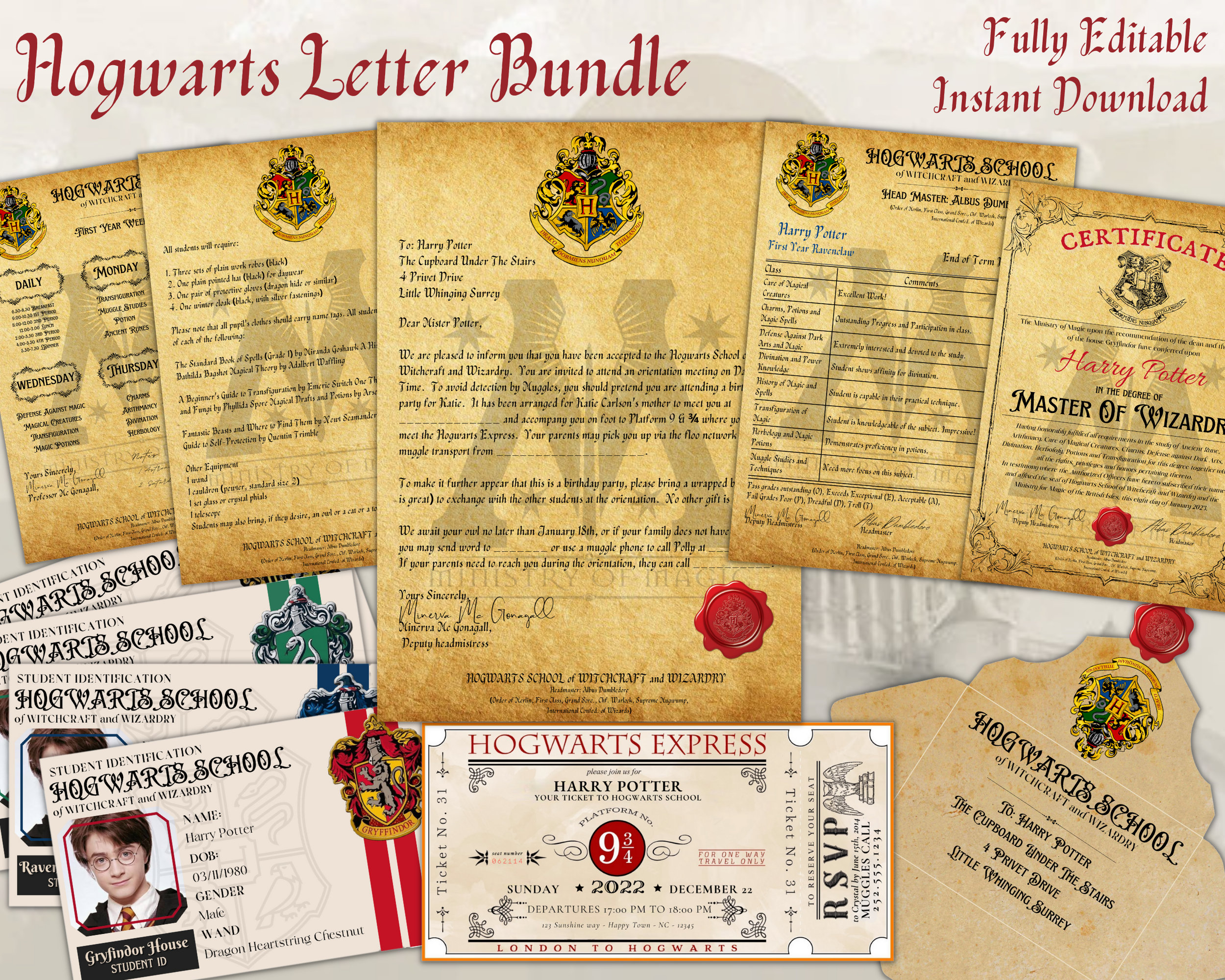 Editable Hogwarts Acceptance Letter Wizard School of Etsy Australia