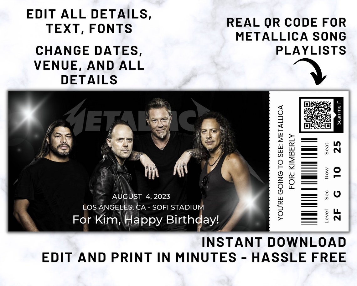 Metallicam72 Tour Ticket Metallica Ticket Canva Fully Etsy