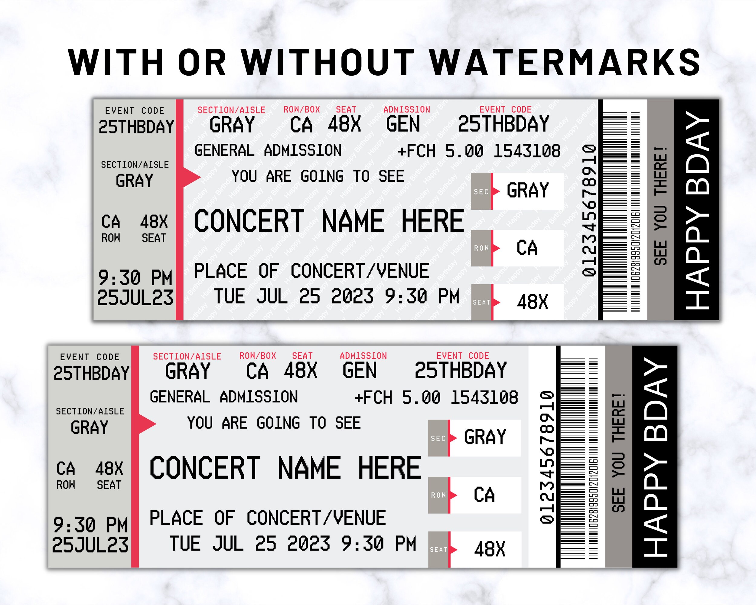 Concert Ticket Template Gift Certificate Voucher Coupon Etsy