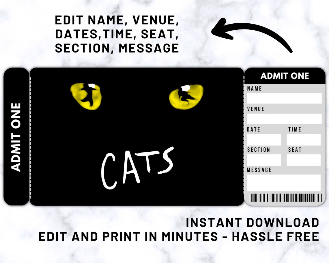 Printable CATS Broadway Surprise Ticket Cats Ticket Cats Etsy
