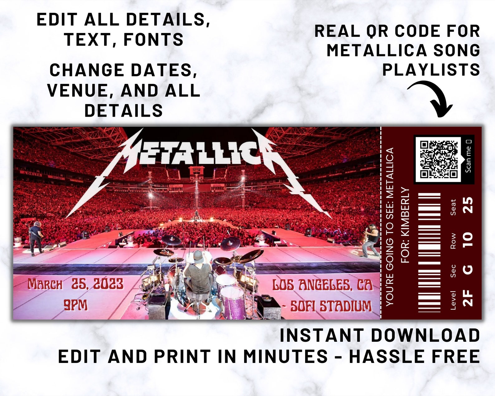 Metallicam72 Tour Ticket Metallica Ticket Canva Fully Etsy