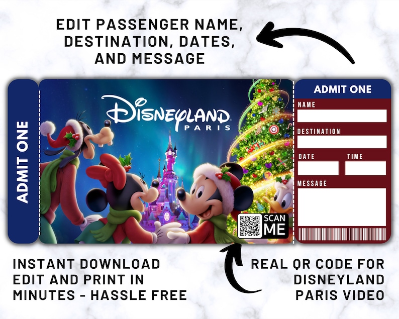 EDITABLE Ticket Disneyland Paris Enchanted Christmas Ticket Etsy