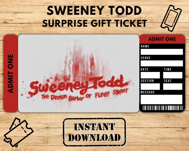 Printable Sweeney Todd Broadway Ticket Sweeney Todd Surprise Etsy