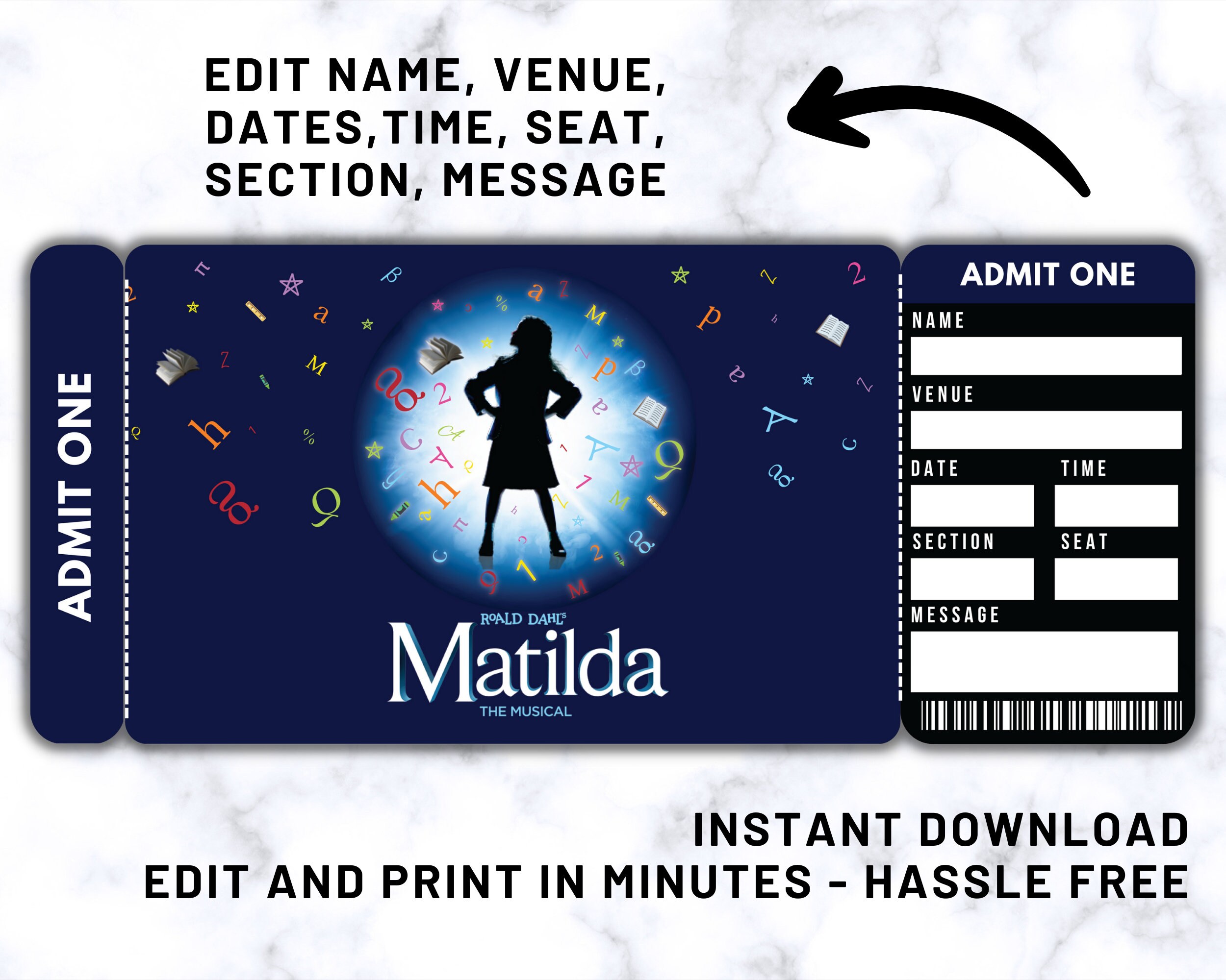 Printable Matilda Broadway Surprise Ticket Matilda Ticket Etsy
