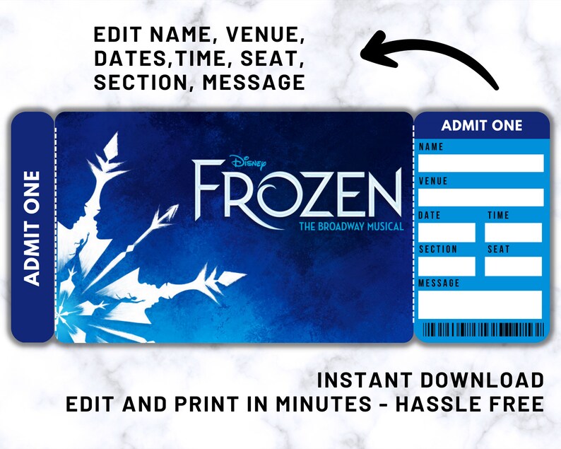 Printable Frozen Broadway Surprise Ticket Frozen Ticket Etsy