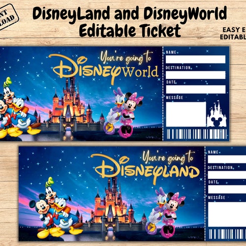 Disneyland Ticket Disneyworld Ticket Editable Ticket Etsy Australia