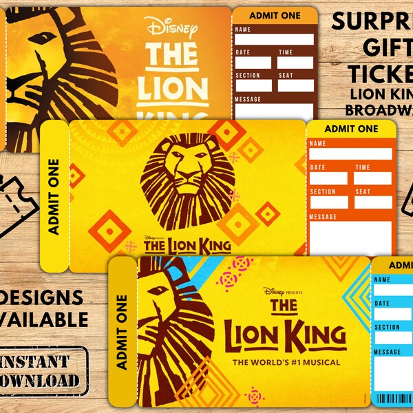 Lion King Theatre Ticket Template Etsy Ireland
