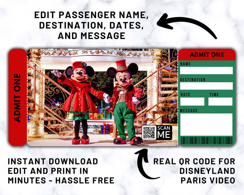 EDITABLE Ticket Disneyland Paris Enchanted Christmas Ticket Etsy