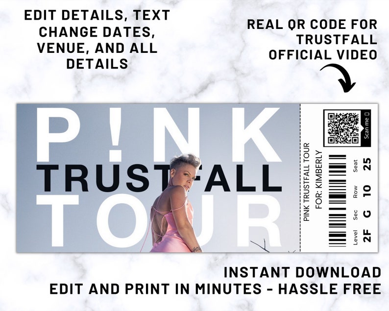Surprise Pink Trustfall Tour Tickets Pink Ticket Trustfall Etsy UK