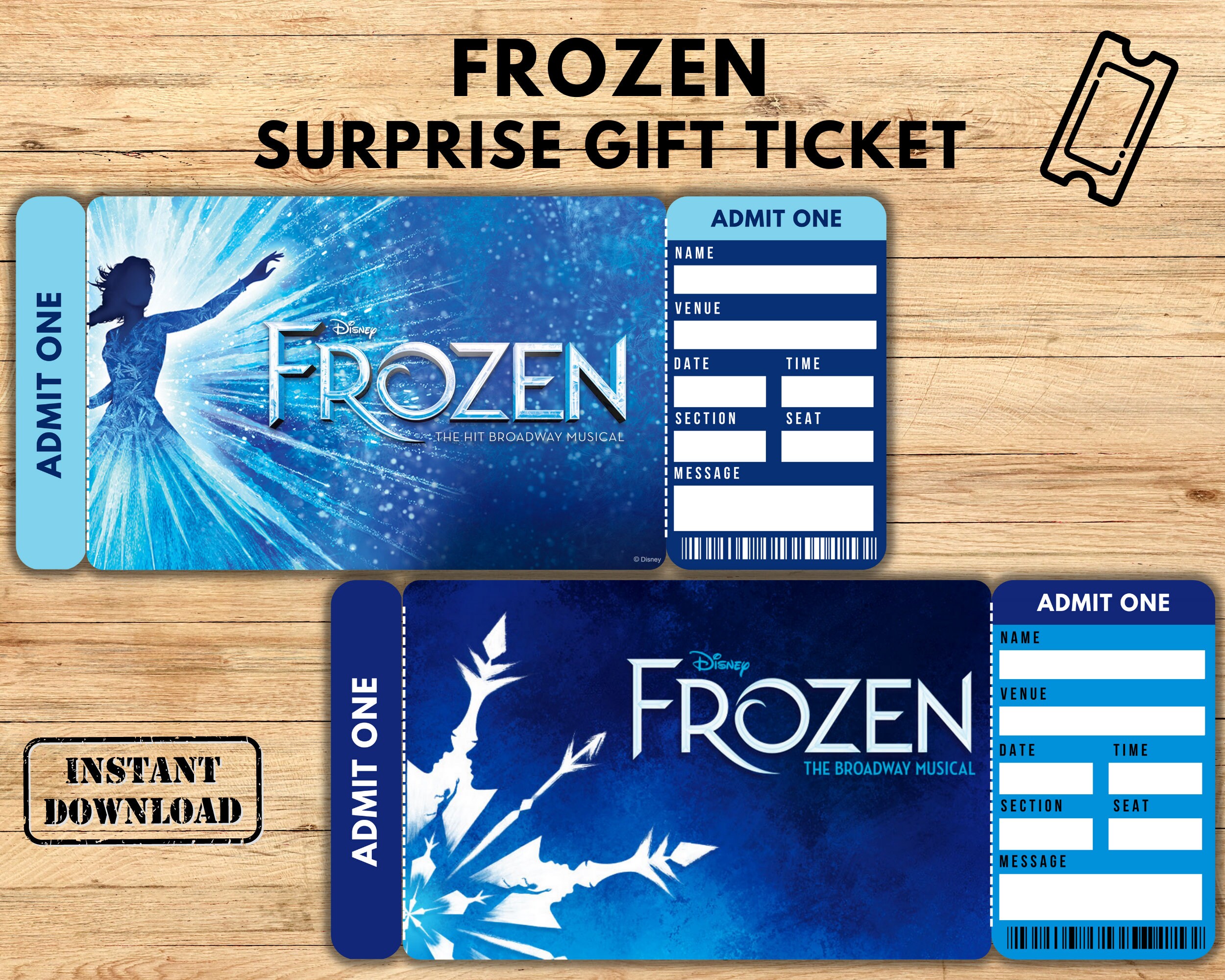 Printable Frozen Broadway Surprise Ticket Frozen Ticket Etsy