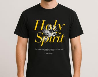 Holy Spirit Christian T-Shirt, Modern Faith Shirt for Men with John 14: 26 Verse, Minimalist Bold Bible Tee