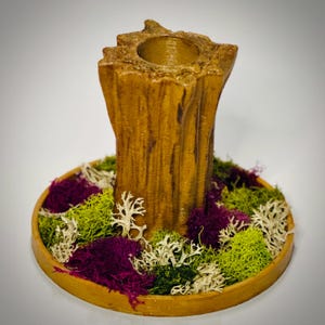 3D Printed Tree Stump Candlestick Holder: Mossy Woodland Decor