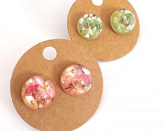 Pressed Flower Stud Earrings: Handmade Resin Floral Jewelry