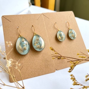 Handmade Pressed Flower Earrings: Gold Mirrored Teardrop Resin Dangle, Wedding Jewelry, Bridesmaid Gift Ideas