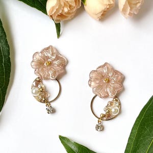 Handmade Sakura Flower Earrings: Crystal Dangle Floral Jewelry