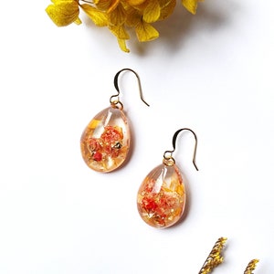 Floral Resin Earrings | Handmade Real Dry Flower Earrings | Resin Pressed Floral Dangle Drop |