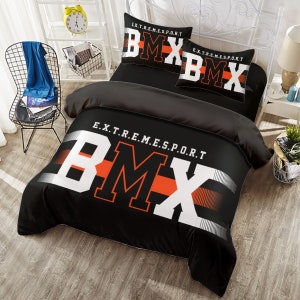 BMX Quilt Cover Set/Dirt Bike Bedding Set/Bedroom Décor/Bedding Set/4 Pieces Set/Duvet Cover Set/Home Décor/Bed Spreads/Bed 5053-01