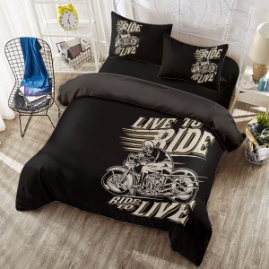 Live to Ride Bedding Set/Quilt Cover Set/Bedroom Décor/Bedding Set/4 Pieces Set/Duvet Cover Set/Home Décor/Bed Spreads/Bed 5053-09