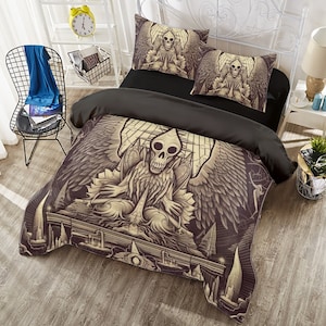 Skull Bedding/Gothic Bed Spread/Quilt Cover Set/Bedroom Décor/Bedding Set/4 Pieces Set/Duvet Cover Set/Home Décor/Bed Spreads/Bed 5053-04