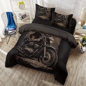 Vintage Style Bedding Set/Harley Quilt Cover Set/Bedroom Décor/Bedding Set/4 Pieces Set/Duvet Cover Set/Home Décor/Bed Spreads/Bed 5053-11