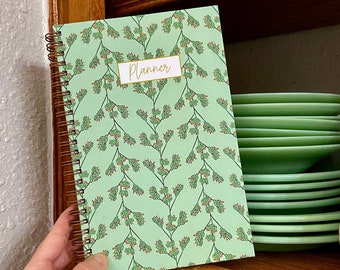 Jadeite Floral Planner Hardcover Spiral, Weekly Planner, Undated Planner, Teen Planner, Statice, Homeschool planner, gardener, 5.5 x 8.5