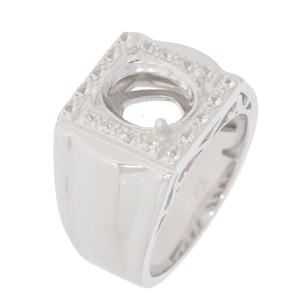 Men&#39;s Sterling Silver Semi Mount Ring Setting Oval OV 10x8mm Male Ring W/ Moissanite Halo
