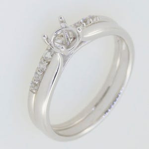 2 Pieces Set Sterling Silver Semi Mount Ring Setting Round RD 5x5mm Simple Solitaire Engagement
