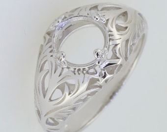 Sterling Silver Semi Mount Ring Setting Round RD 8x8mm Art Deco Style