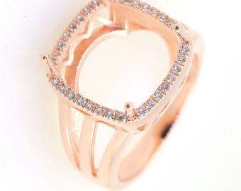 Art Deco Sterling Silver Semi Mount Ring Setting CU Cushion 13x13mm