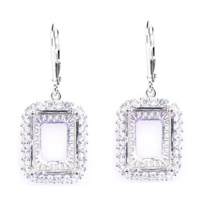 Sterling Silver Semi Mount Earring Setting Emerald OCT 16x12 Halo W/ White Topaz Moissanite or Diamond