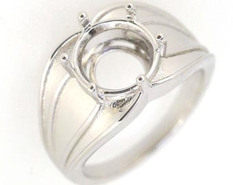 Men's Sterling Silver Semi Mount Ring Setting Round RD 12x12mm Male Ring