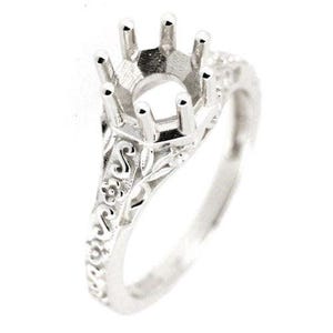 Sterling Silver Semi Mount Ring Setting Round RD 6x6mm Art Deco Style