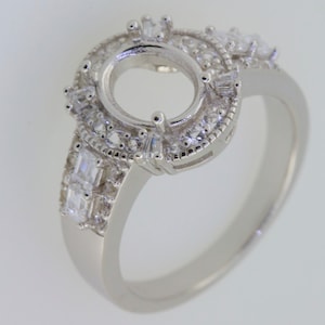 Sterling Silver Semi Mount Ring Setting Oval OV 9x7 Halo Baguette