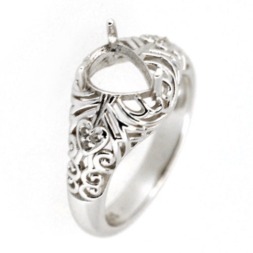 Sterling Silver Semi Mount Ring Setting Pear PE 7x5mm Art Deco Style Topaz