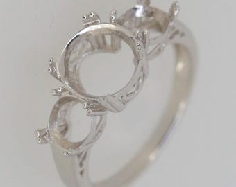 Custom Sterling Silver Semi Mount Ring Setting Round RD 9.5mm RD 5mm 3-Stone Ring