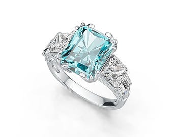 Sterling Silver Semi Mount Ring Setting Emerald OCT 12x10mm Multi Stone Design