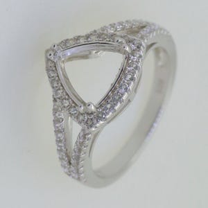 Sterling Silver Semi Mount Ring Setting Trillion TRI 9x9mm W/ Topaz Accent Split Shank