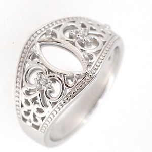 Sterling Silver Semi Mount Ring Setting Marquise MQ 10x5mm Art Nouveau Style