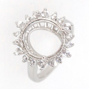 Sterling Silver Semi Mount Ring Setting Oval OV 14x12mm Halo with White Topaz Ring