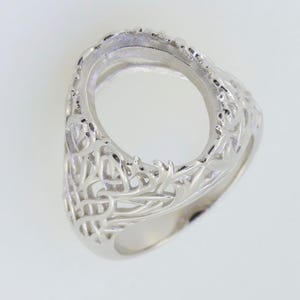 Sterling Silver Semi Mount Ring Setting Oval OV 16x12mm Art Deco Style