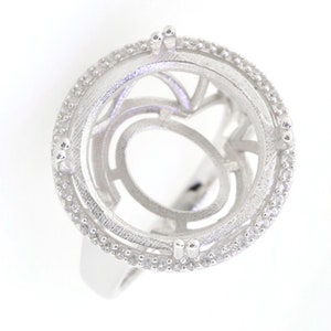 Sterling Silver Semi Mount Ring Setting Round RD 18x18 Halo Cocktail Ring